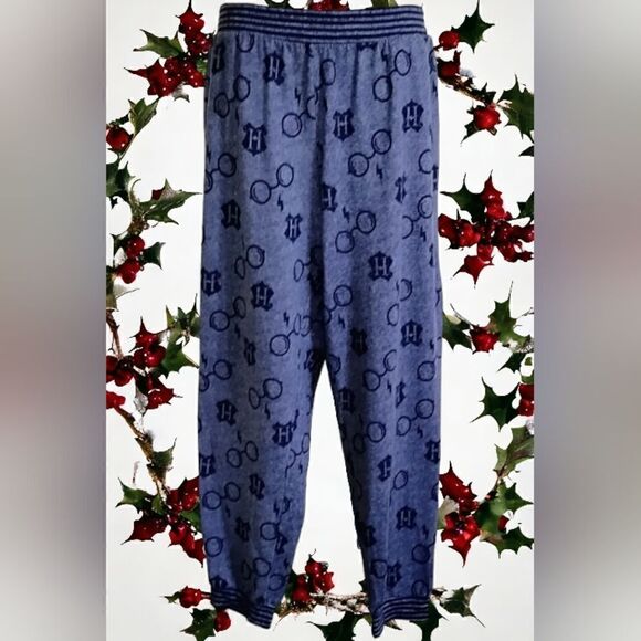 HARRY POTTER  LOUNGE SET WIZARDING WORLD LOGO KNIT Blue/Gray  Cozy  2-Piece - Picture 12 of 12